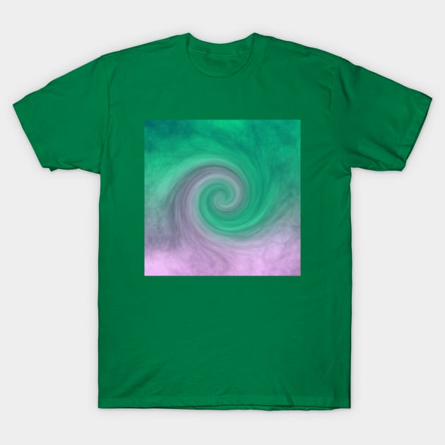 Pink and Spring Green Cosmic Cloud Whirly Swirl T-Shirt by SeaChangeDesign